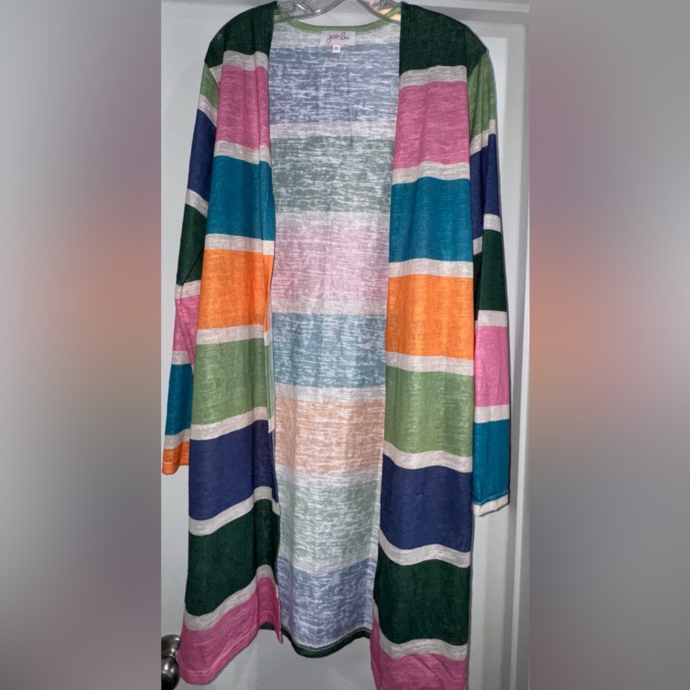 Jess Lea Striped Colorful Duster Cardigan Long Sleeve Bold Bright Women’s XL
